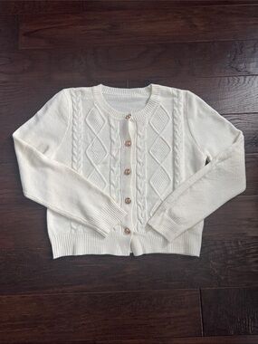 NWOT Cardigan Sweater Cream Women's Medium Cable-Knit Button-Front